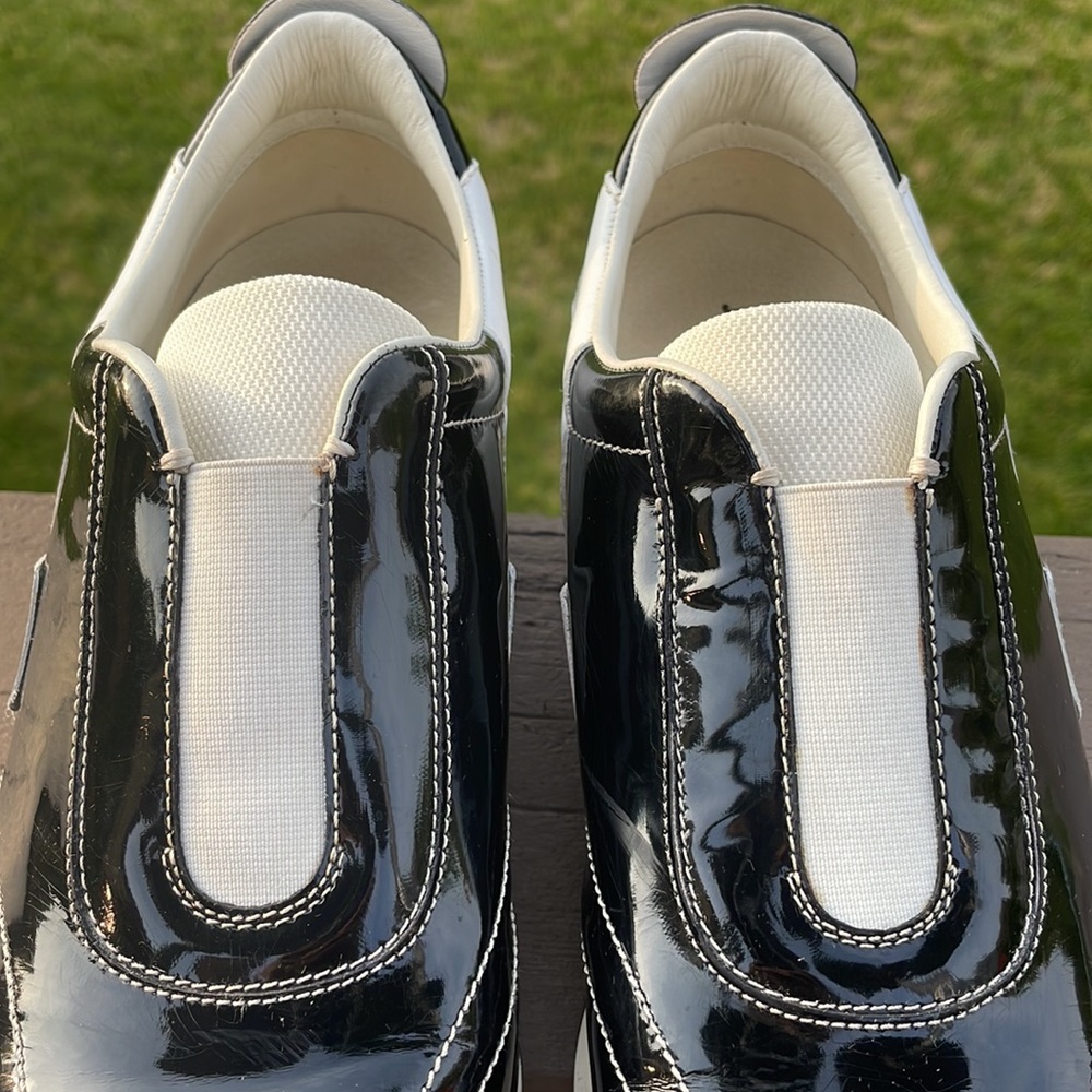 Salvatore Ferragamo Black Patent and White Leather Slip On Sneaker Shoes 10 B - Picture 15 of 16